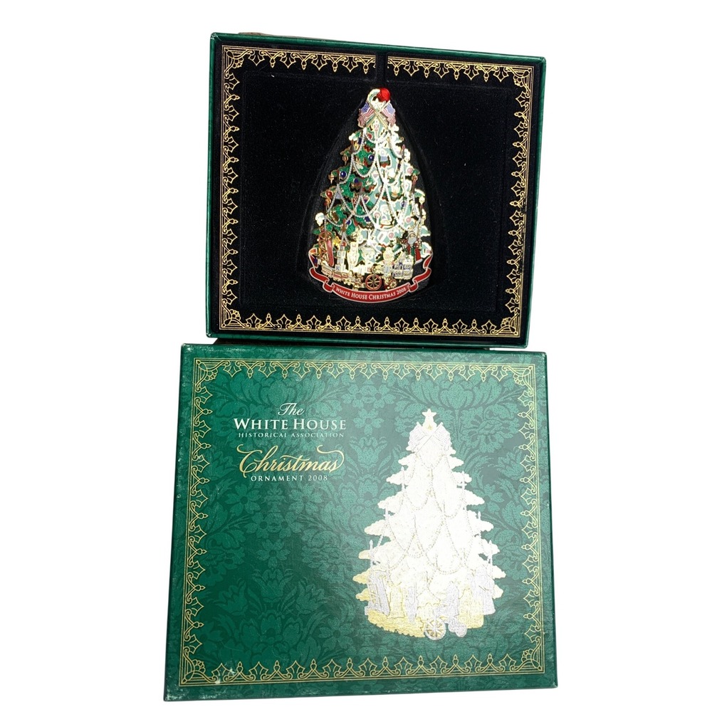 White House Christmas Ornament 2008 Benjamin Harrison Tree  Gold‎ Original Box